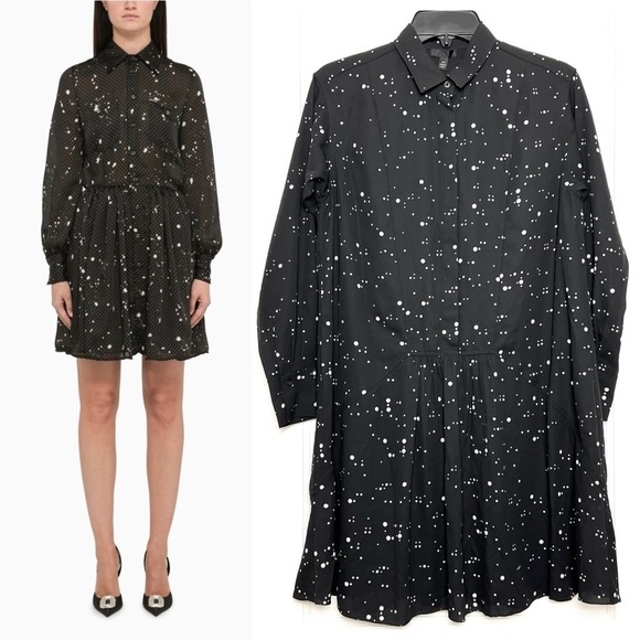 NWT ATM Abstract Dot Print Long Sleeve Pleat Front Button Up Shirt Tunic Dress S - Picture 1 of 6